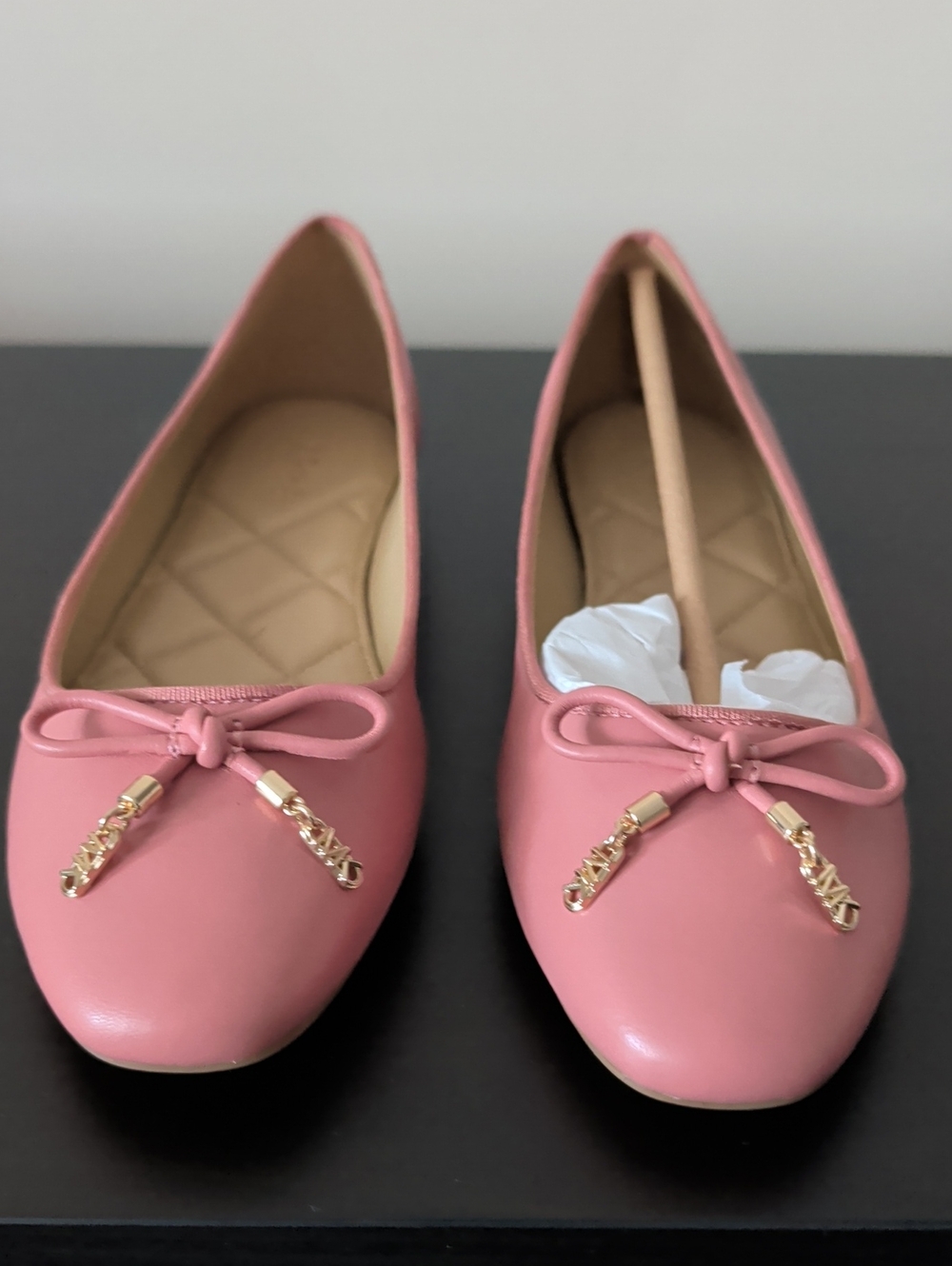 Michael Kors Pink Bow Ballet Flats with Gold Logo Tips